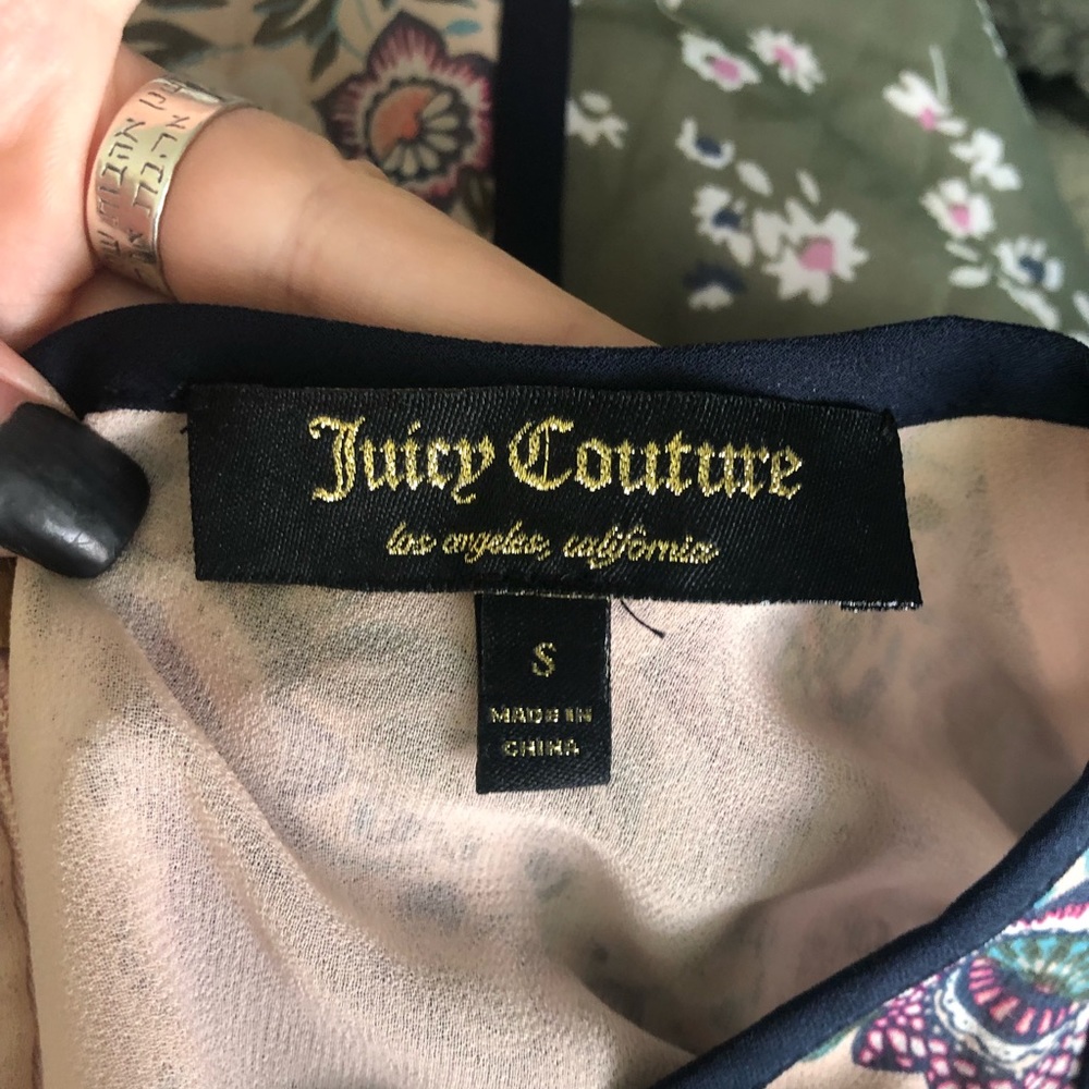 Juicy Couture NWOT pink green floral bohemian long sleeve mini dress - Picture 11 of 12